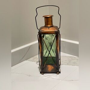 Vintage Swedish Copper Lantern Music Box with Green Glass